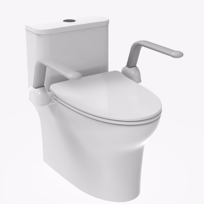 Produktbild einer Toilette mit hochklappbaren WC Griffen.